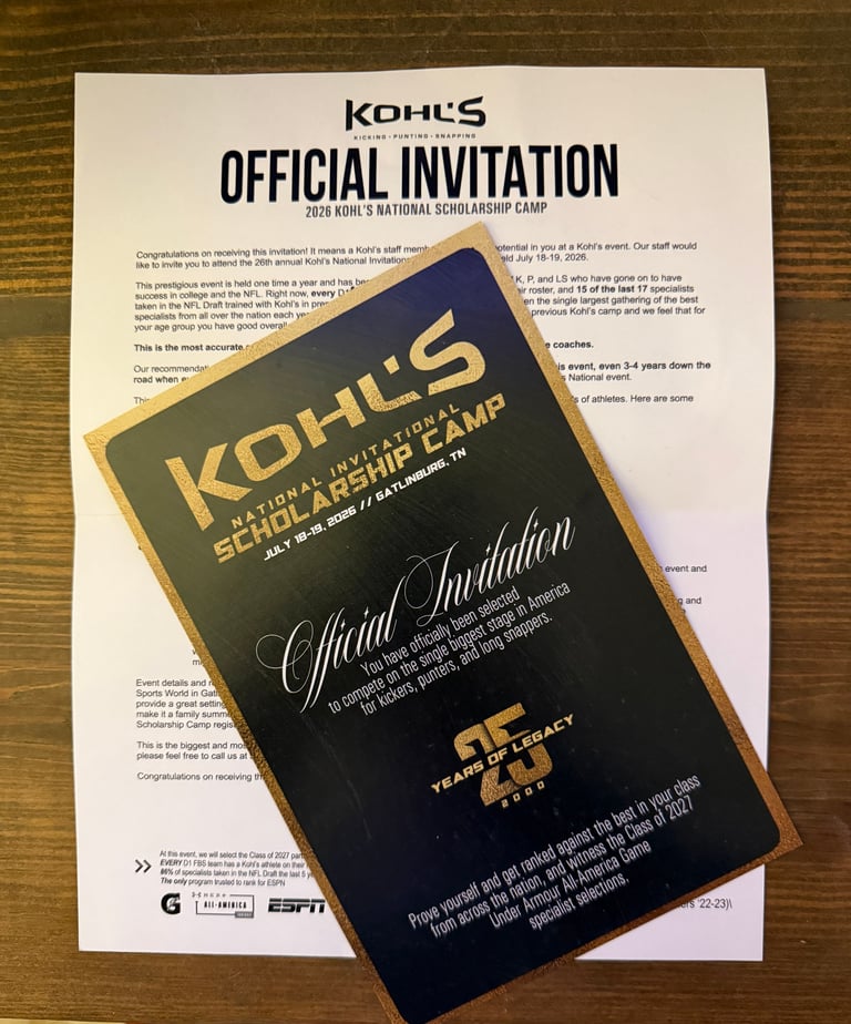 Kohls official invitation for 2024 NBJC National Scholarship Camp placed on top of invitation letter on wooden surface